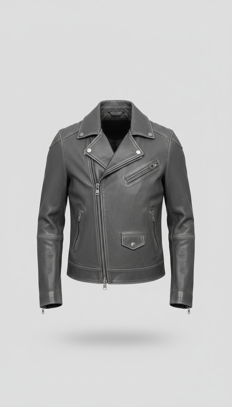 Classic biker jacket in graphite leather