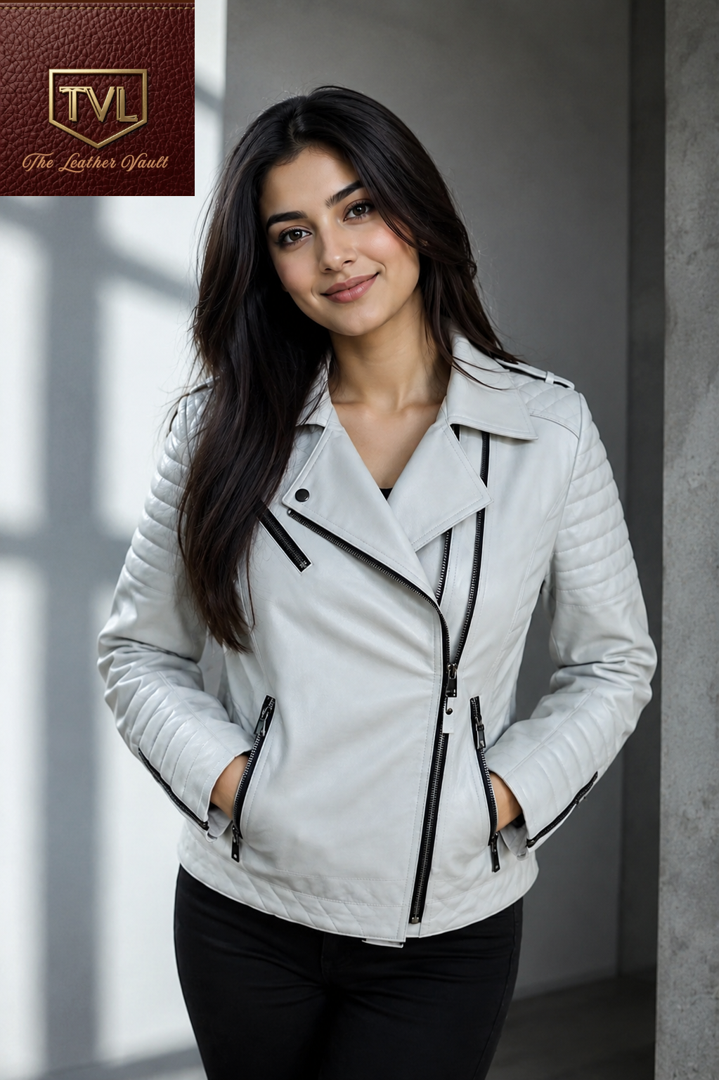 Damen weiße gesteppte Biker-Lederjacke – Premium Slim Fit Motorradjacke
